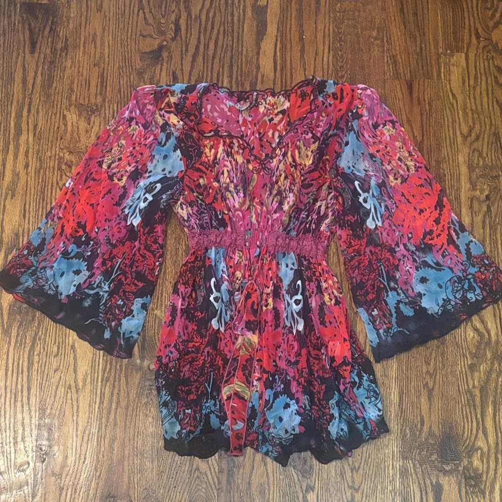 Sienna Rose Red and Blue Patterned Blouse